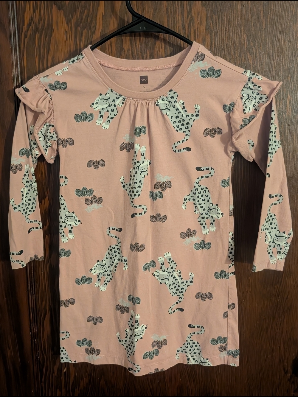 Tea Collection Pink Leopard Print Long Sleeve Girls Dress